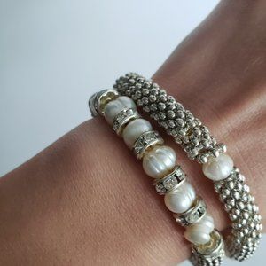 Set of 2 VTG Swarovski Freshwater Pearl and Rhinestone Bracelets